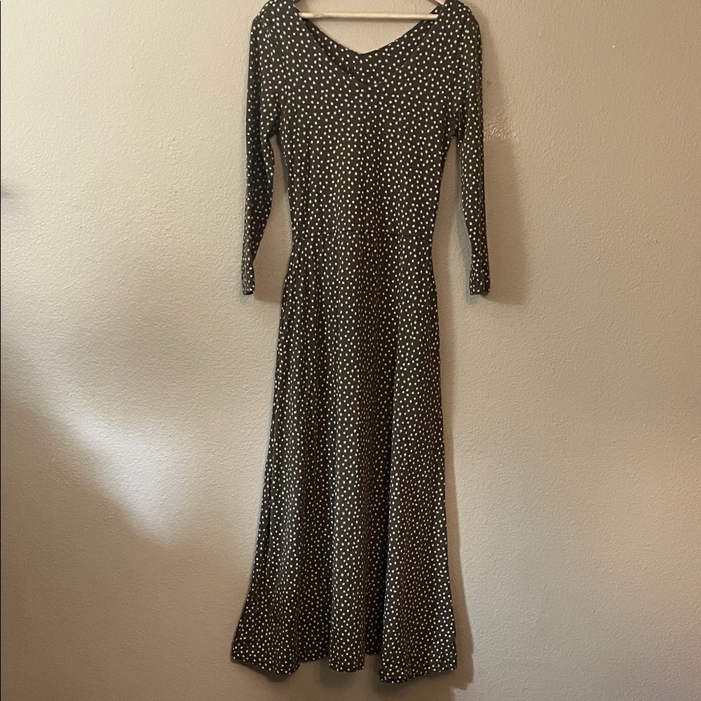 Pact Brown Multicolored Polka Dot Long Sleeve Midi Dress Organic Cotton Size XS